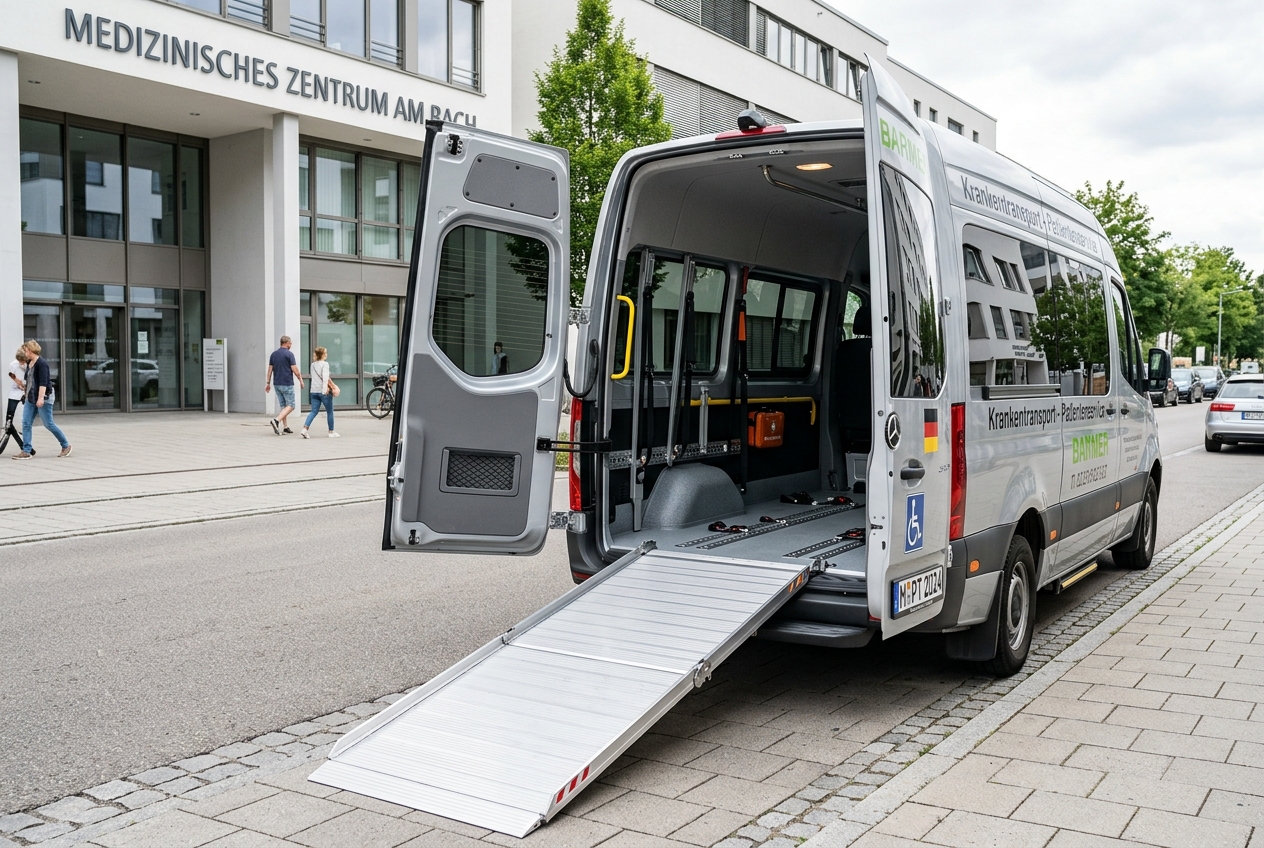 Rollstuhl- und Tragestuhltransporte Düsseldorf – Spezialfahrzeuge mit Auffahrrampe